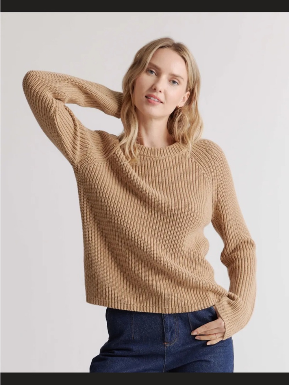 Quince Camel Fisherman Crewneck Sweater